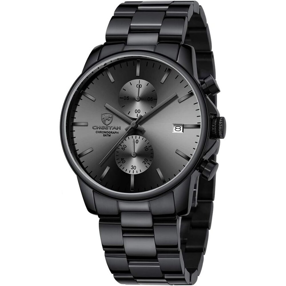Men's Black Minimal Stainless Steel Waterproof Stainless Steel Wrist Band Watch